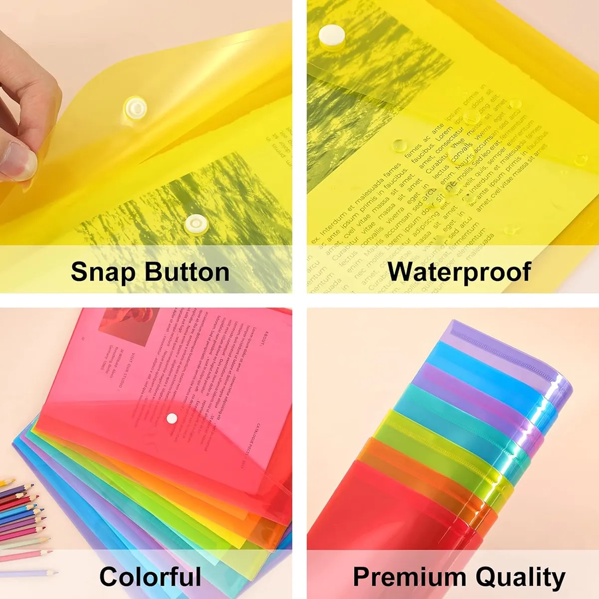 Clear Document Folders with Snap Closure 4