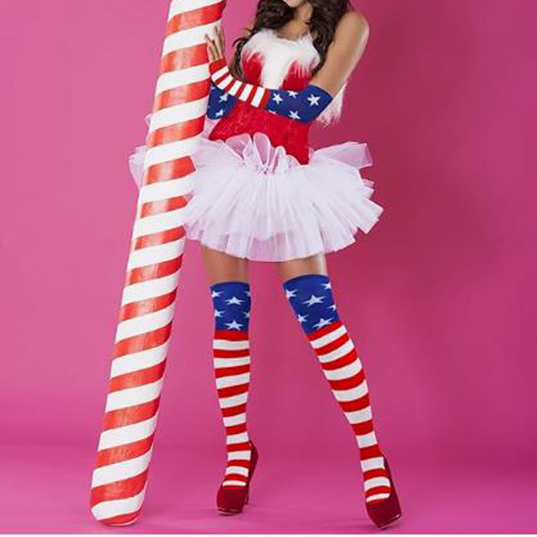 Striped Knee High Socks and Winter Gloves Bundle 2