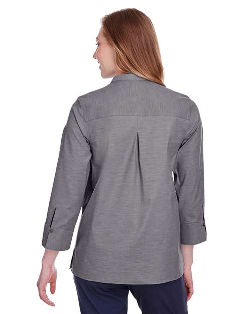 Women's Crown Collection® Stretch Pinpoint Chambra Three-Quarter Sleeve Shirt - DG562W 15