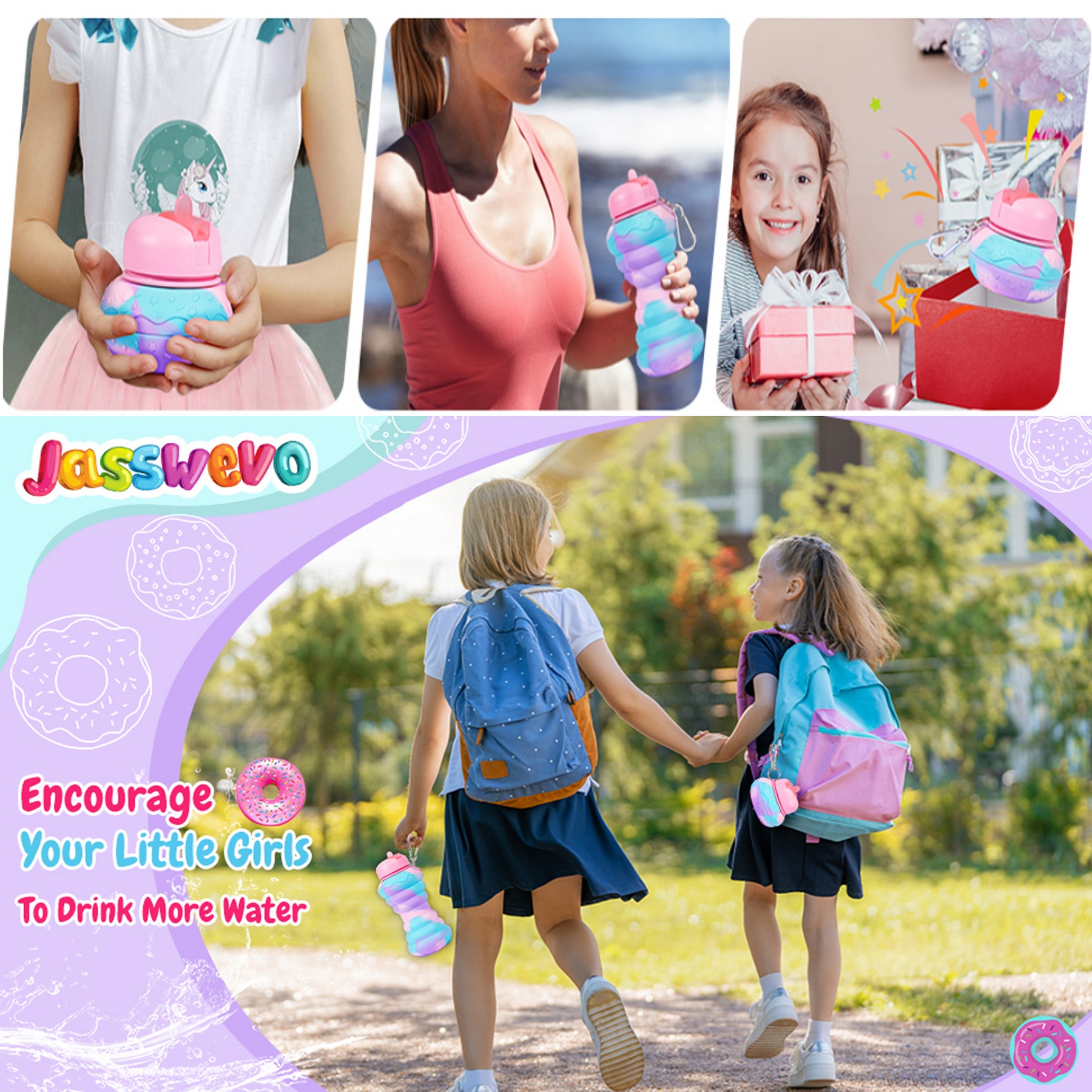 16oz Donut Collapsible Kids Water Bottles 2