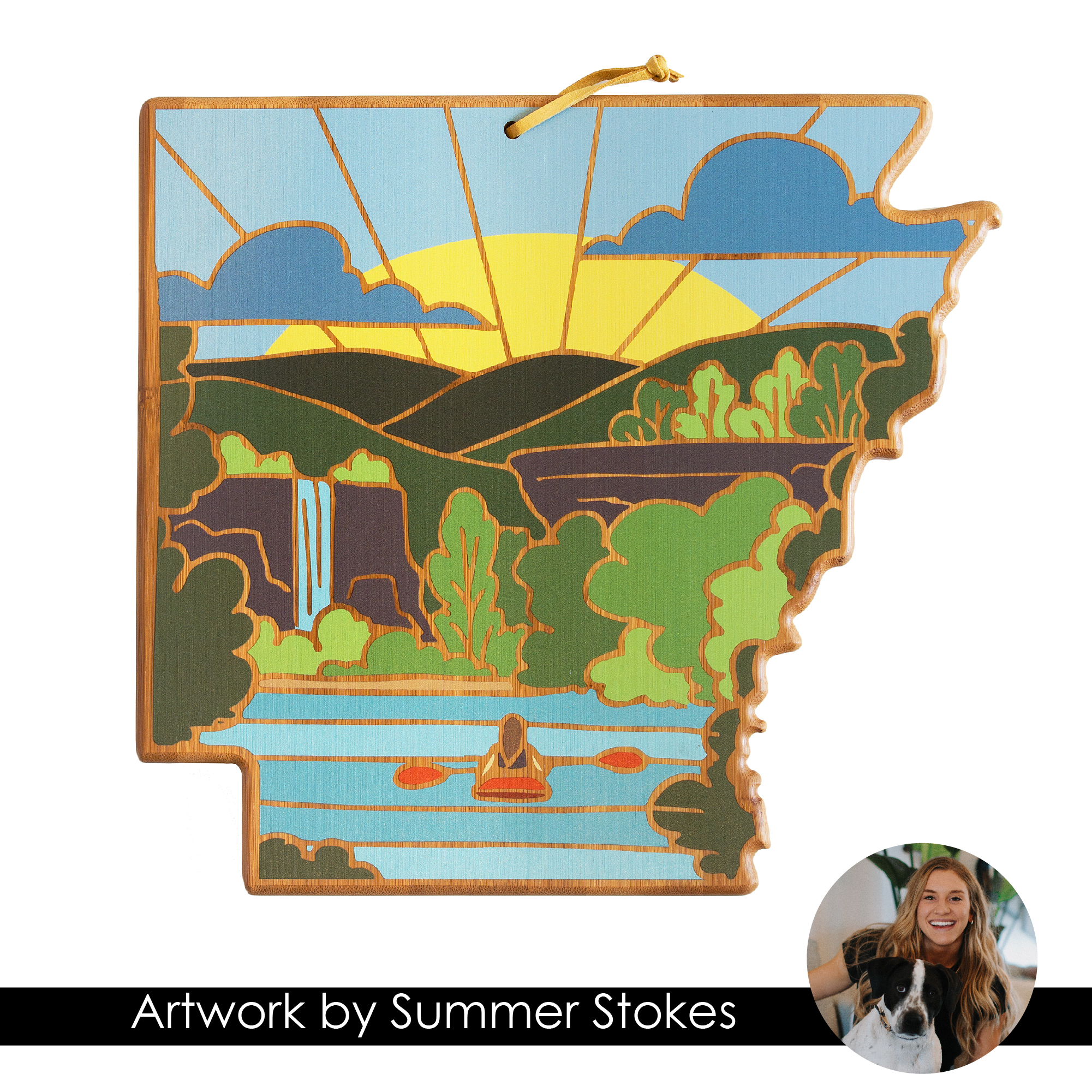 Arkansas State Shaped Serving and Cutting Board with Artwork by Summer Stokes 6