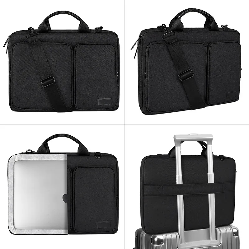 Protective Side Open Laptop Shoulder Bag with Zipper Pockets 3