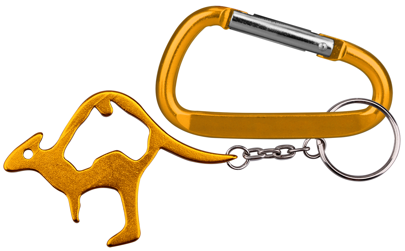 Kangaroo shaped bottle opener with key chain & carabineer. Value Combo! 1