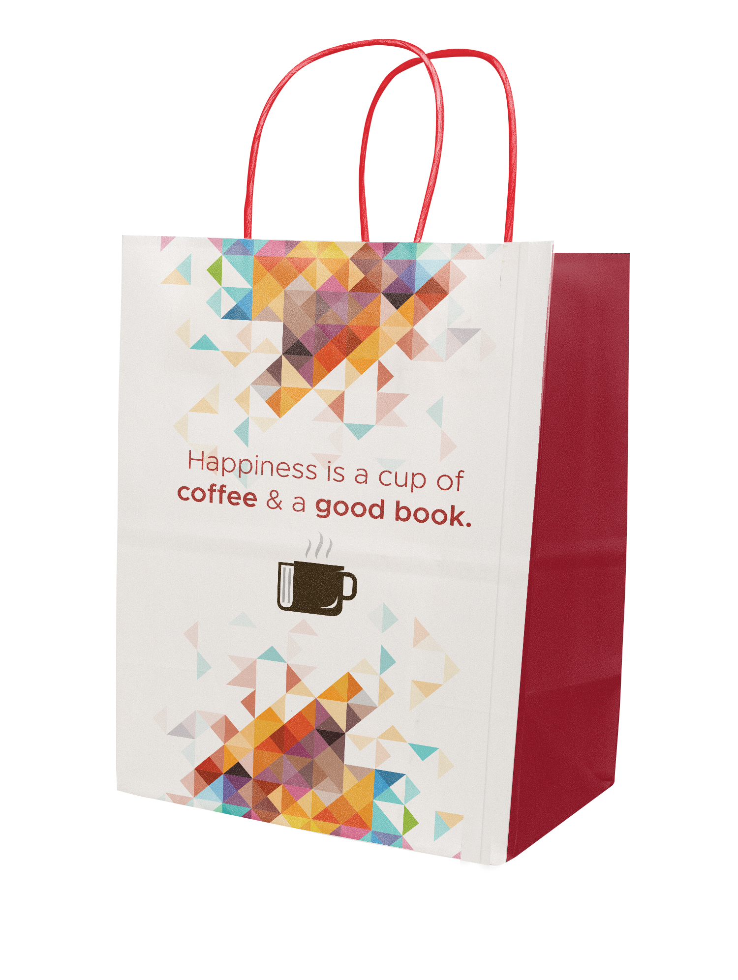 Multi-Sided Full Color White Shopper Paper Bag - Red Handle (8.25 x 10.25 x 5) 3
