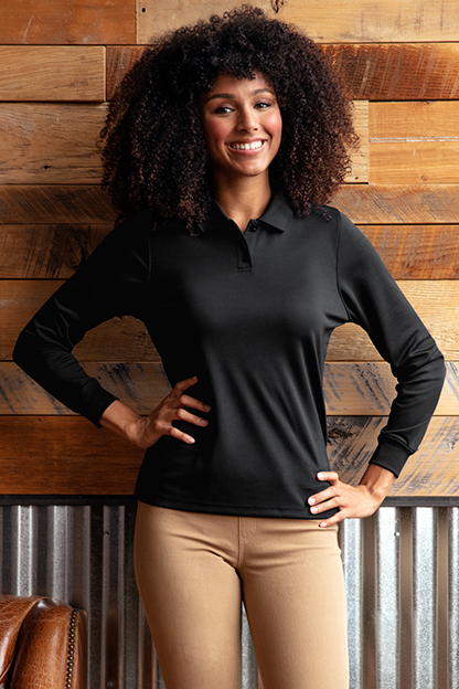 Women's Vansport Omega Long Sleeve Solid Mesh Tech Polo 49