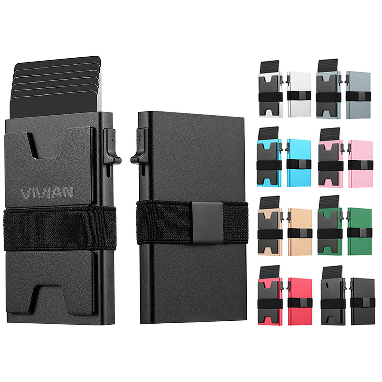 RFID Blocking Pop Up Aluminum Card Holder w/ Elastic Strap