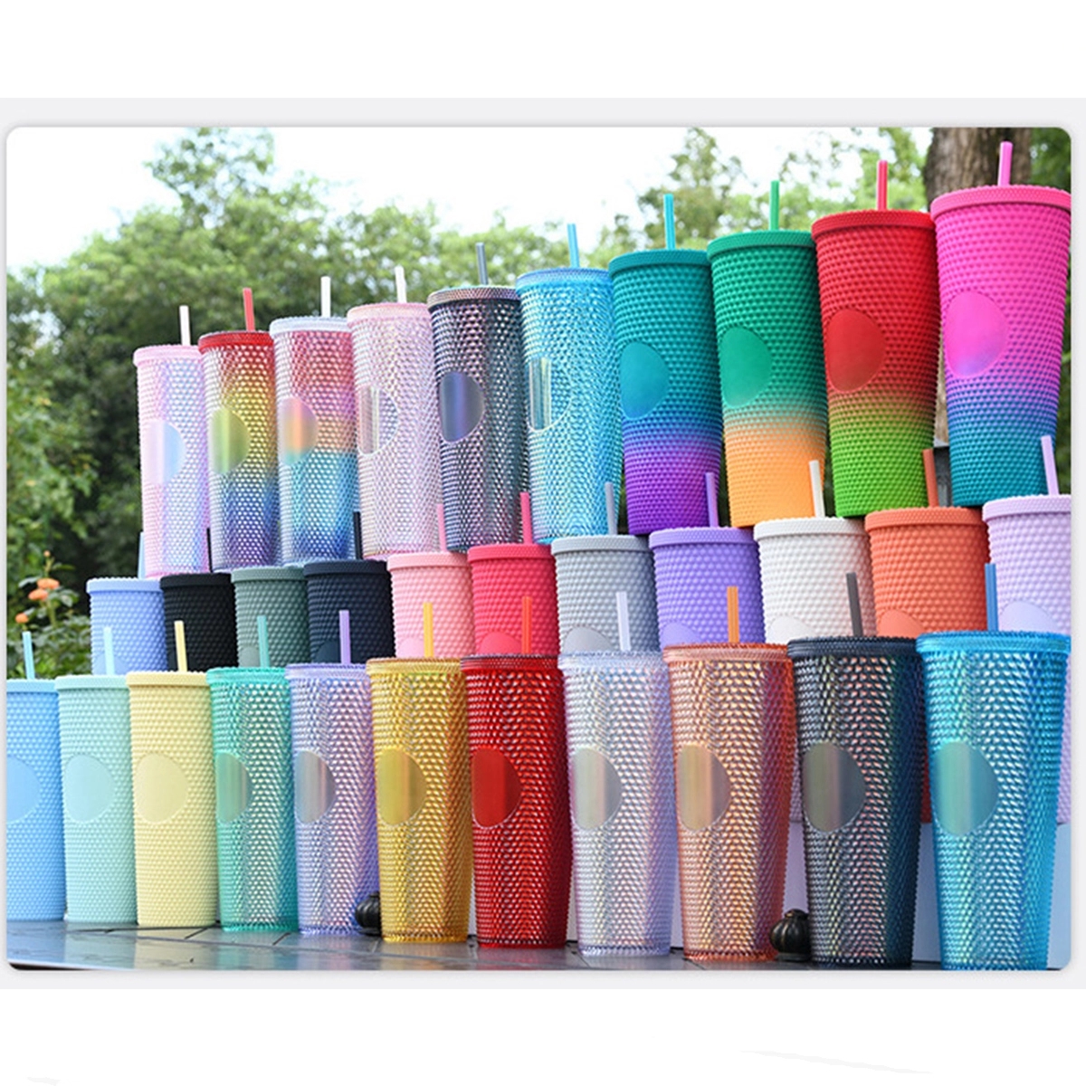 24Oz Double Wall Studded Tumbler With Lid And Straw 4