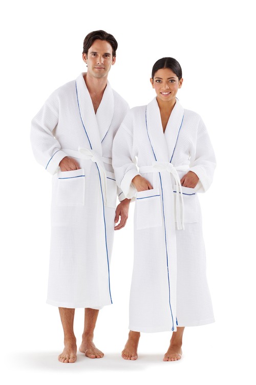 Basic Shawl Collar Waffle Unlined Bathrobe w/Piping 3