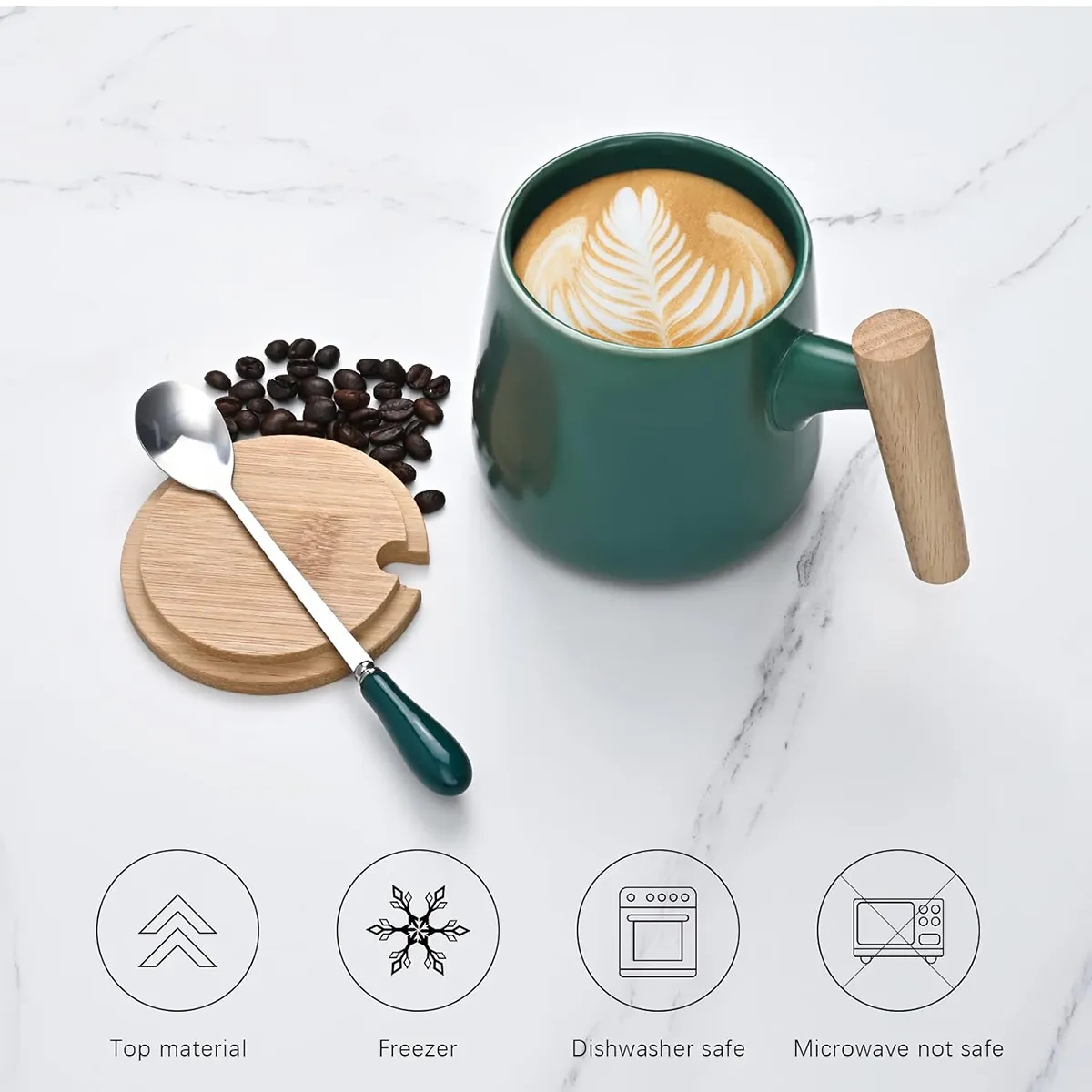 13 Oz. Ceramic Coffee Tea Mug Cup With Wooden Handle Lid 11