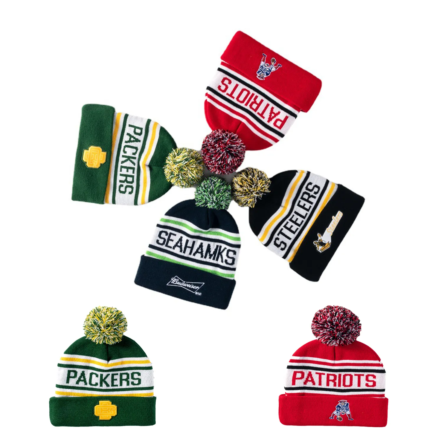 Knit Beanie w/Cuff & Pom 3
