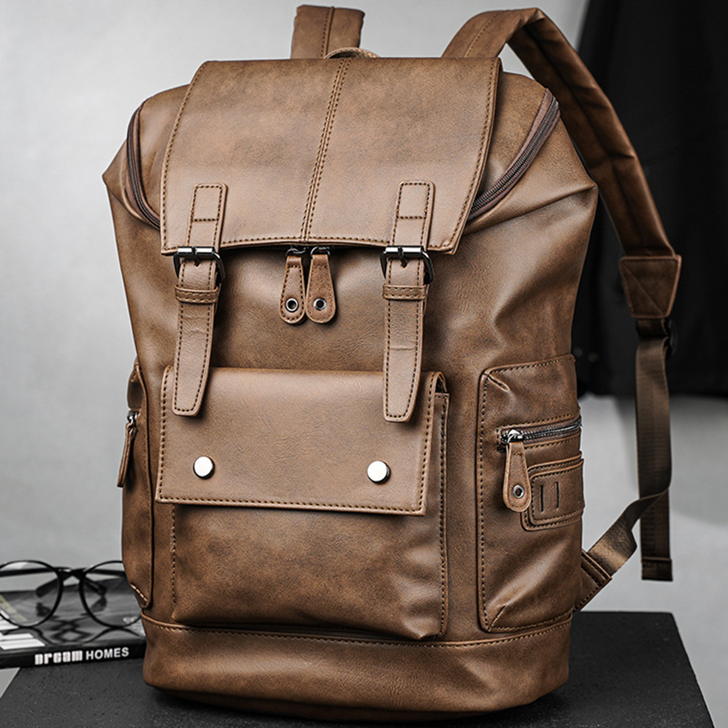 Large Capacity Pu Leather Laptop Backpack 3