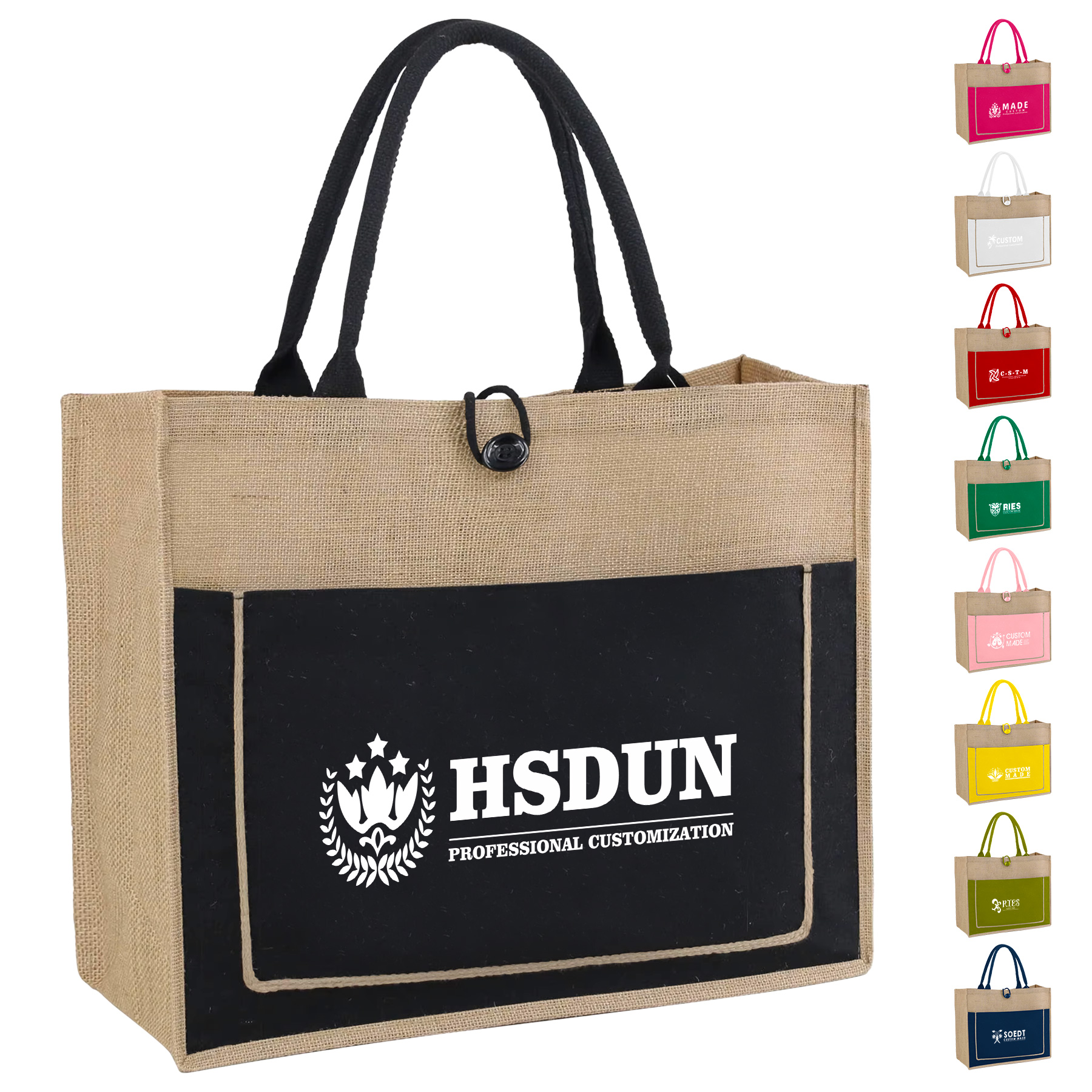 Jute Shopping Pocket Tote Bag With Gusset (11.8'' x 13.8'' x 5.5'') 2