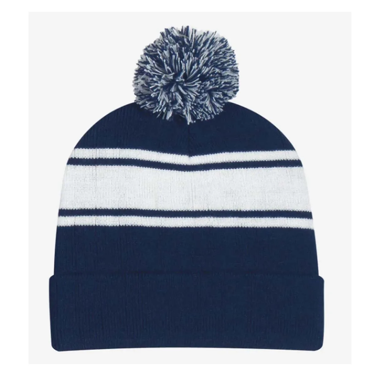 Two-Tone Knit Pom Beanie With Cuff 2