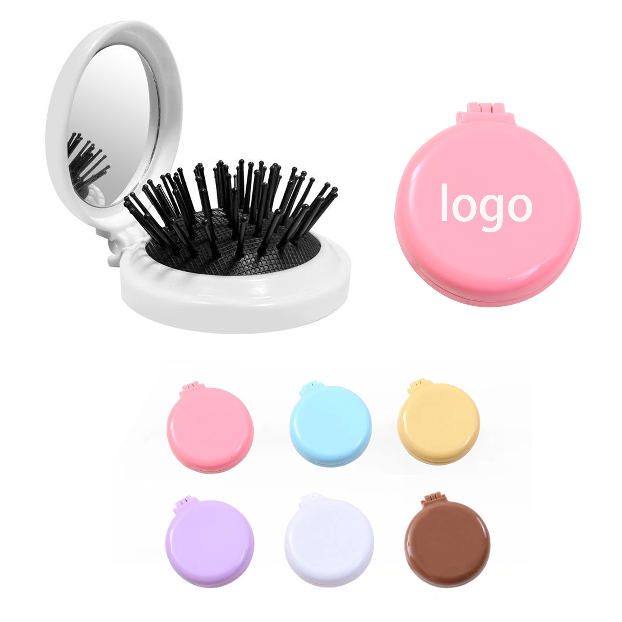 2-in-1 Foldable Travel Mirror Hair Brushes 2