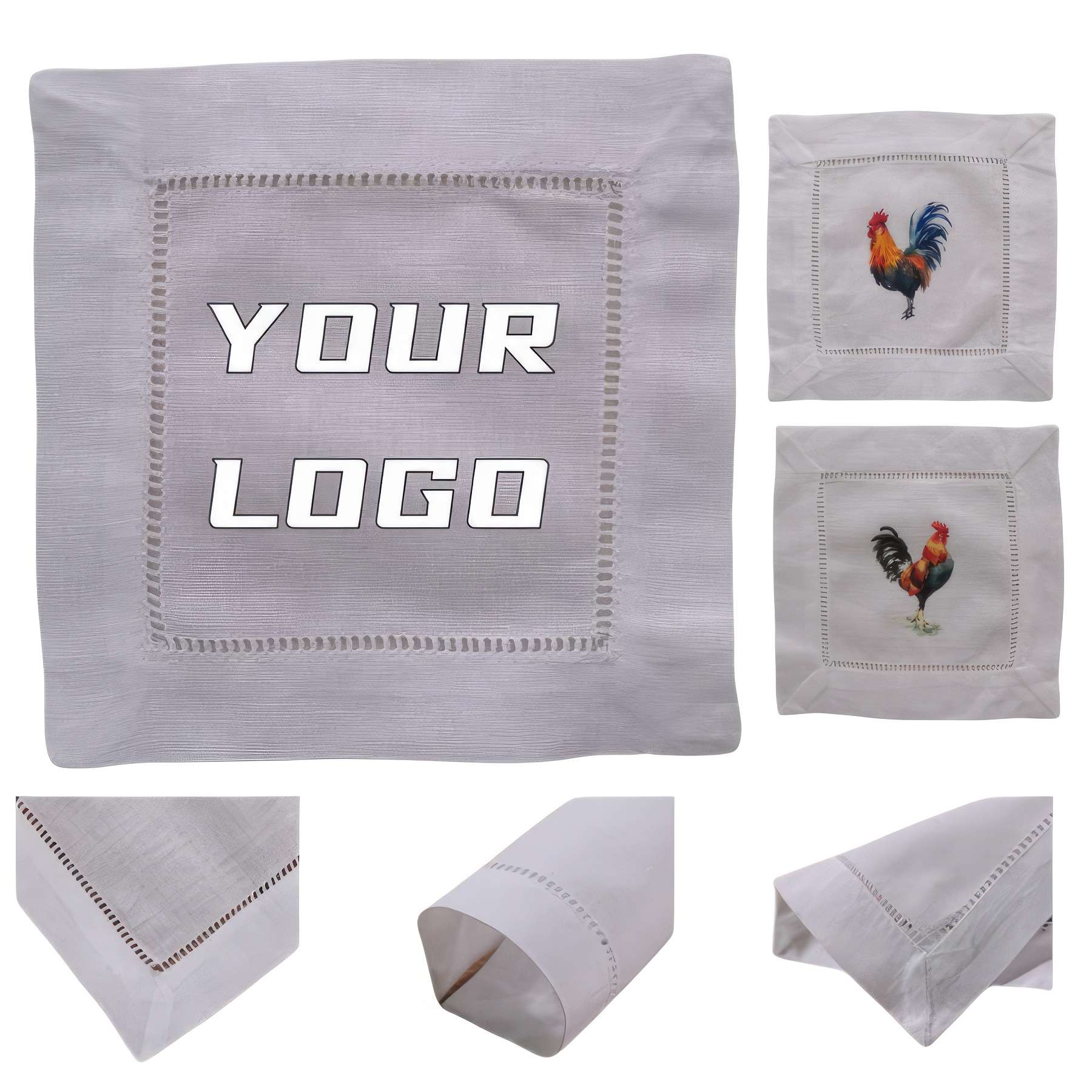 Custom Hemstitch Cocktail Napkin - 6'' x 6'' 2