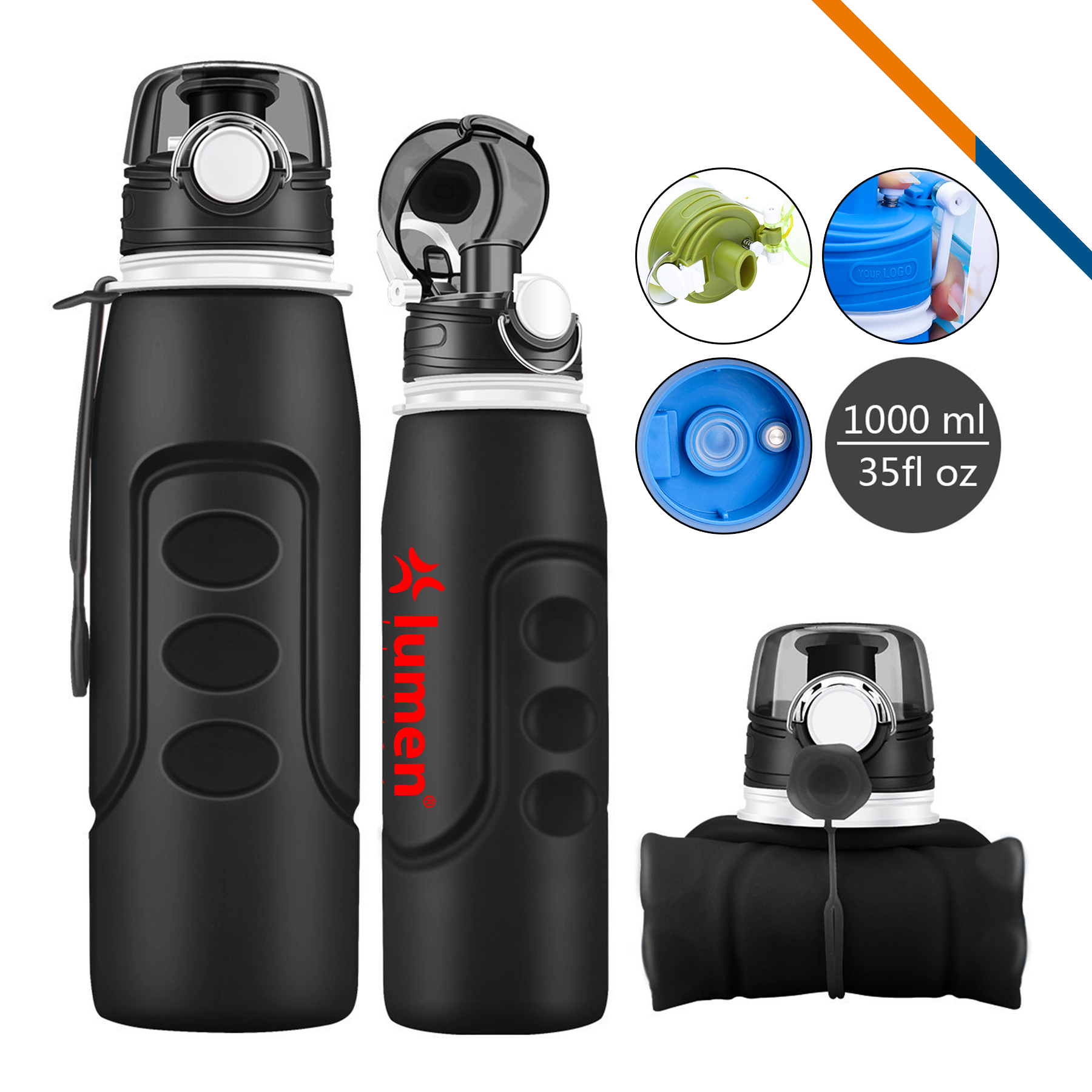 H2O Collapsible Water Bottle X-LG (1000ml) 1