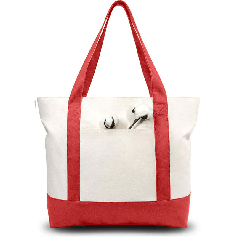 12 oz Cotton Canvas Zipper Boat Tote Bag W/ Front Pocket 12