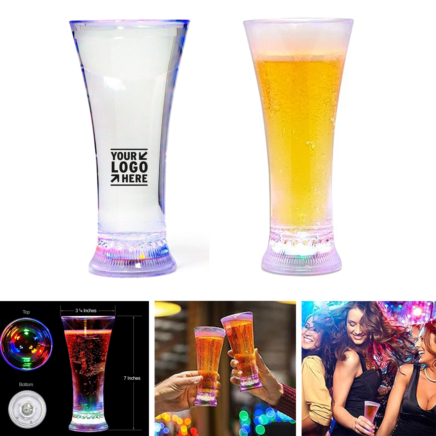 13 oz Liquid Activated Multicolor LED Pilsner Fun Light Up Beer Glass