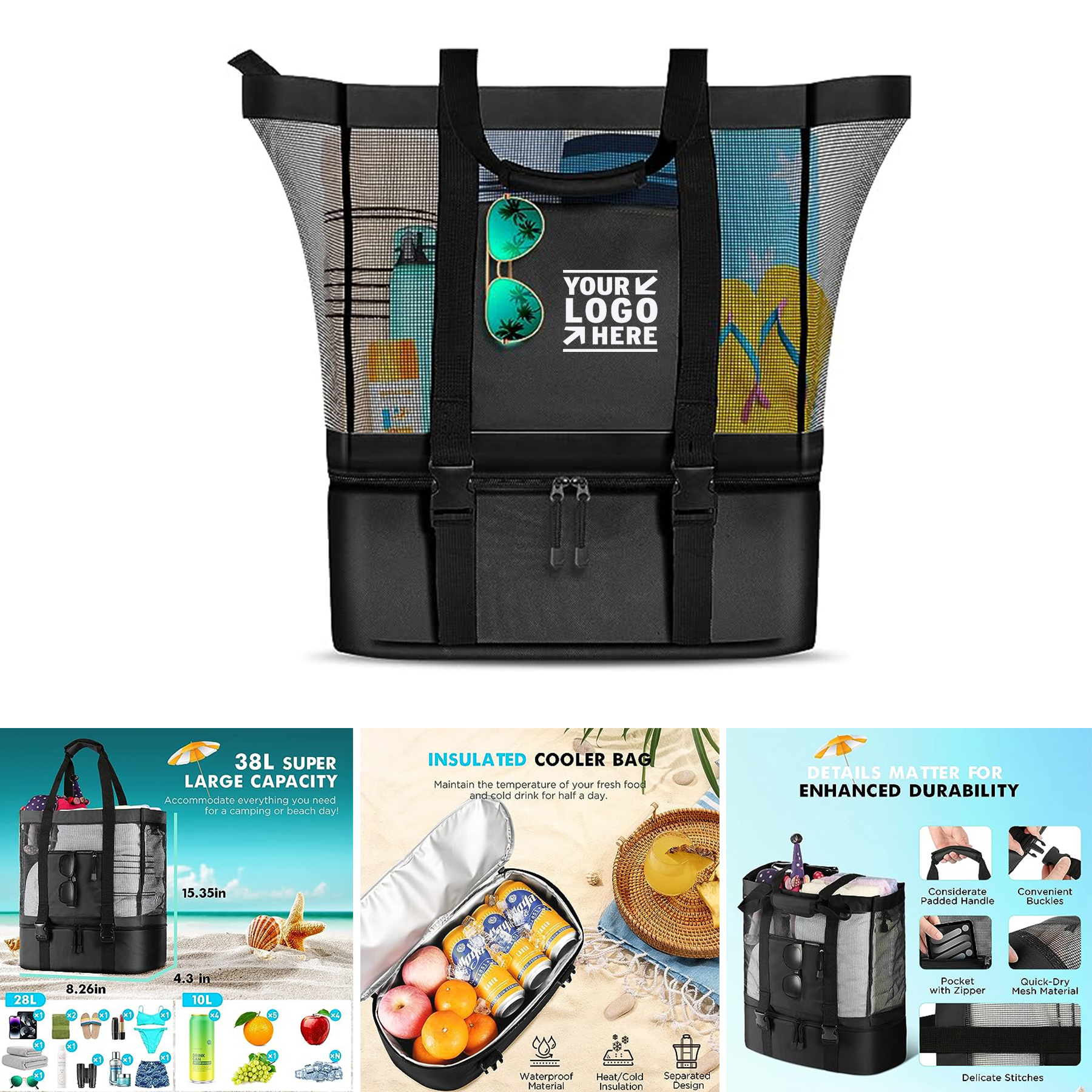 MAX Capacity 38L 150lbs Ultra Durable Detachable Beach Cooler Tote Bag