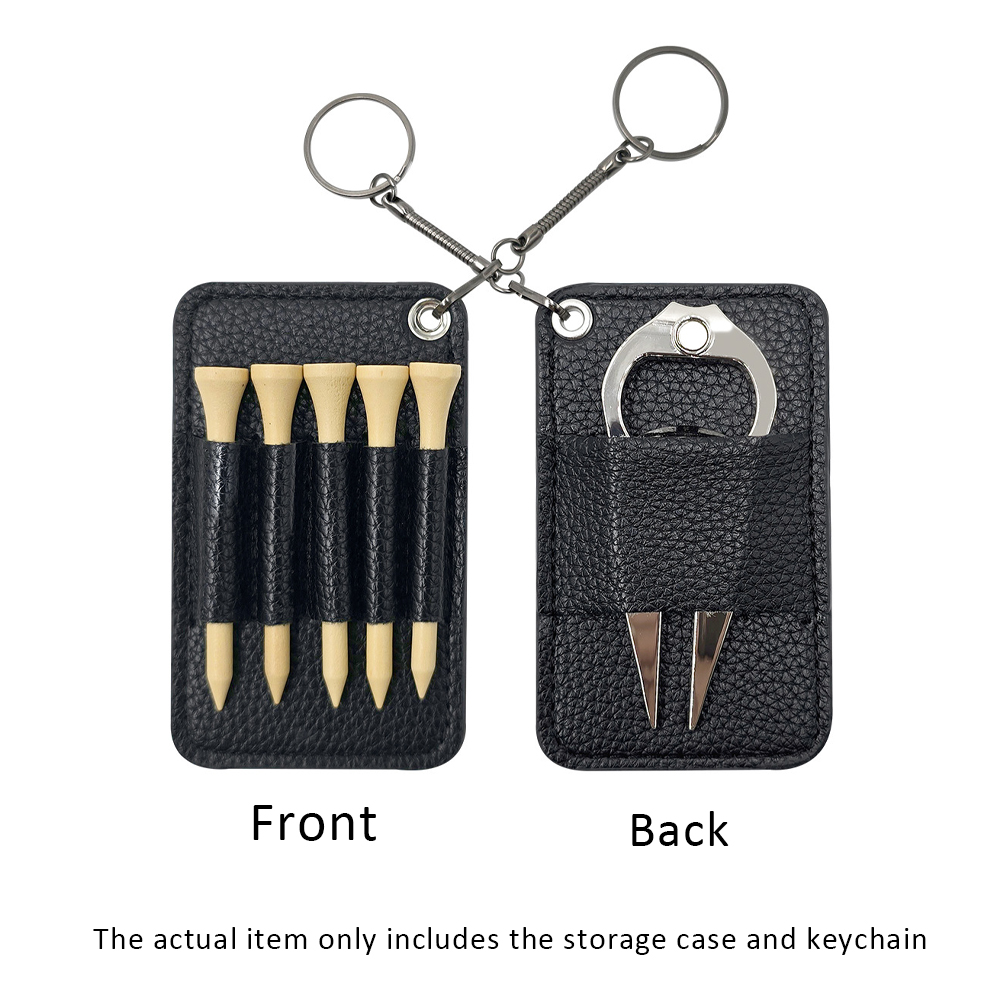 Golf Tee and Divot Tool Keychain Set Faux Leather Holder 8