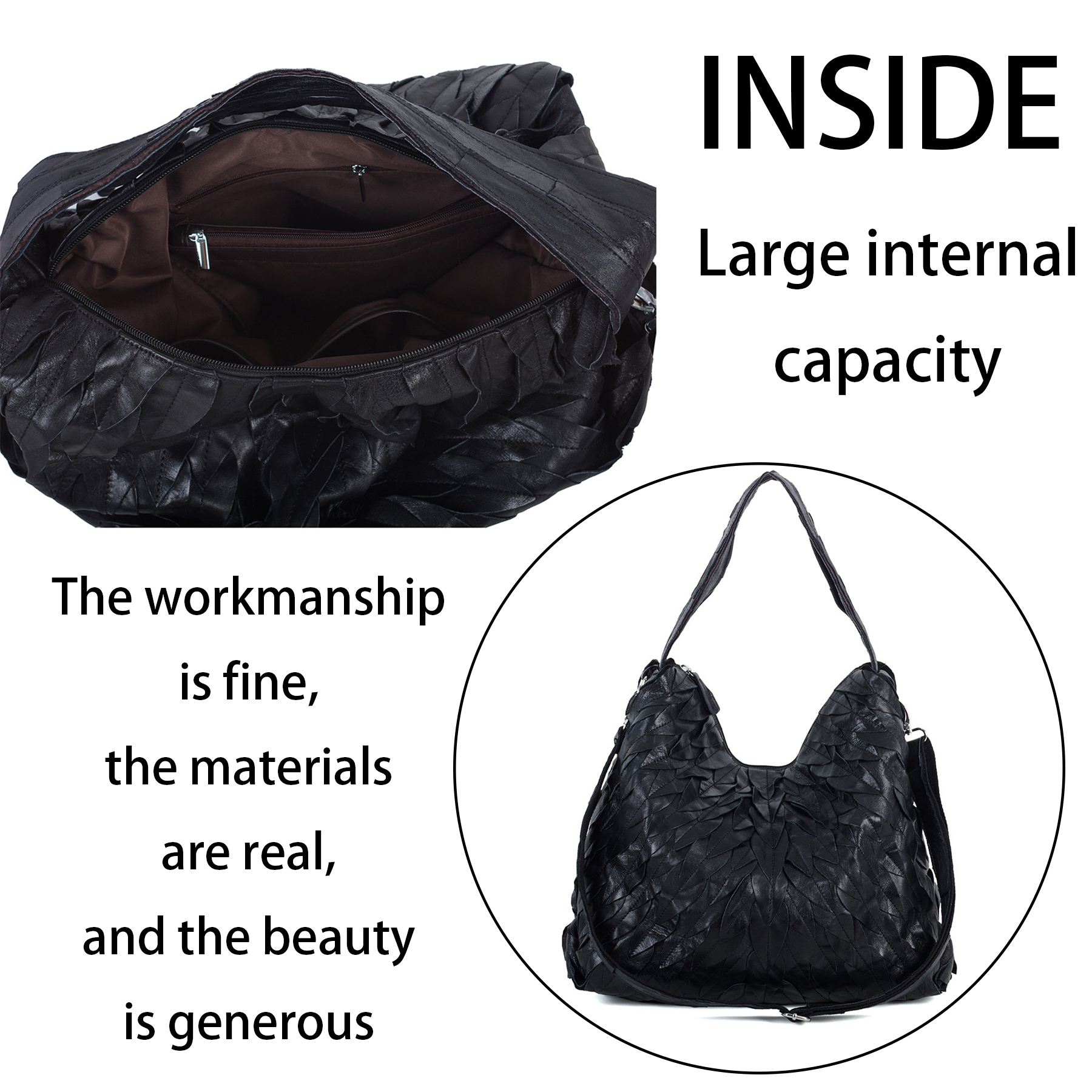 Genuine Leather Soft sheepskin panels handmade tote bag 3