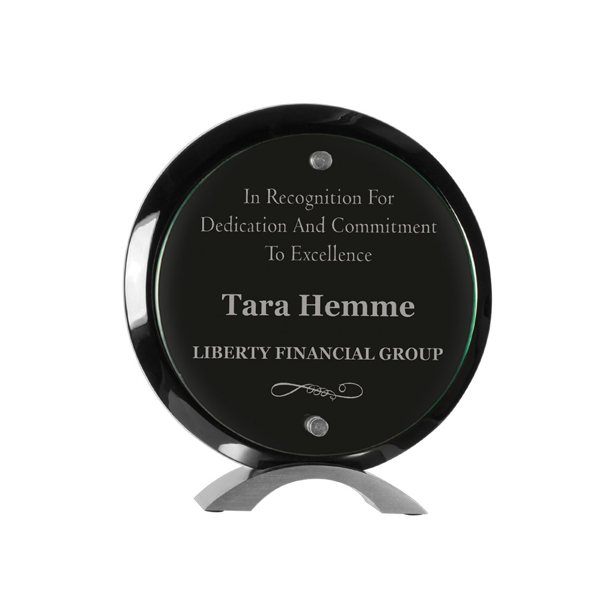 8 1/2" Round Black Piano Finish Floating Jade Glass Standup