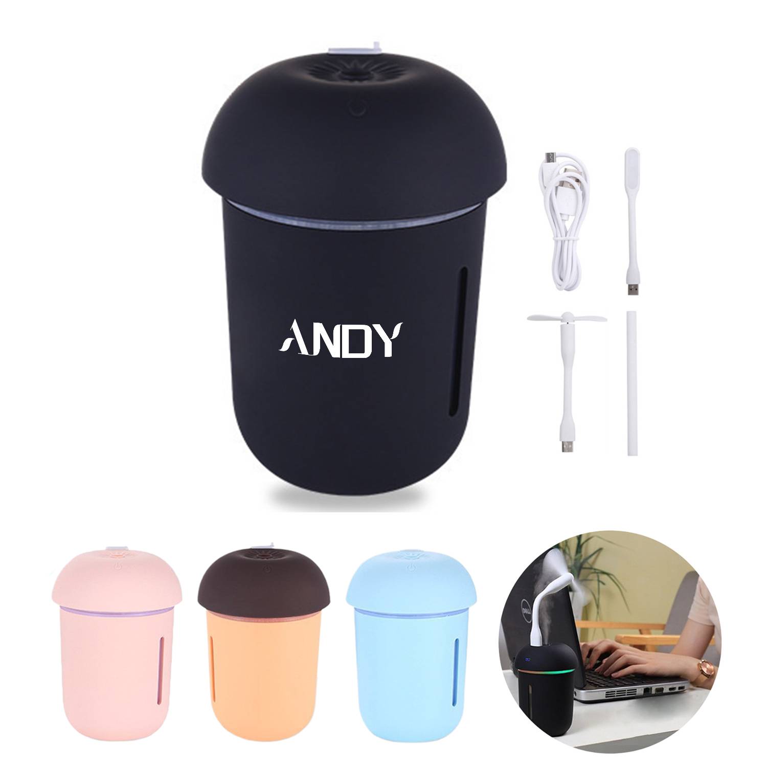 3 in 1 Mini Rechargeable Humidifier W/ Light and Fan 8
