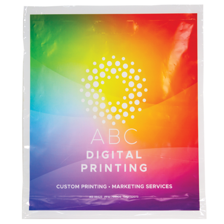 Digital Full Color White 1-Sided Plastic Bags w/Gusset (12" x 13.5" x 3")