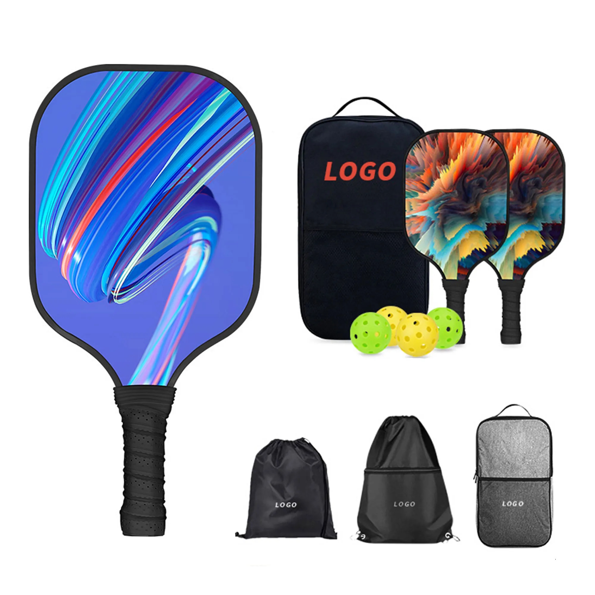 Full Color Premium Fiberglass Pickleball Set with Optional 2