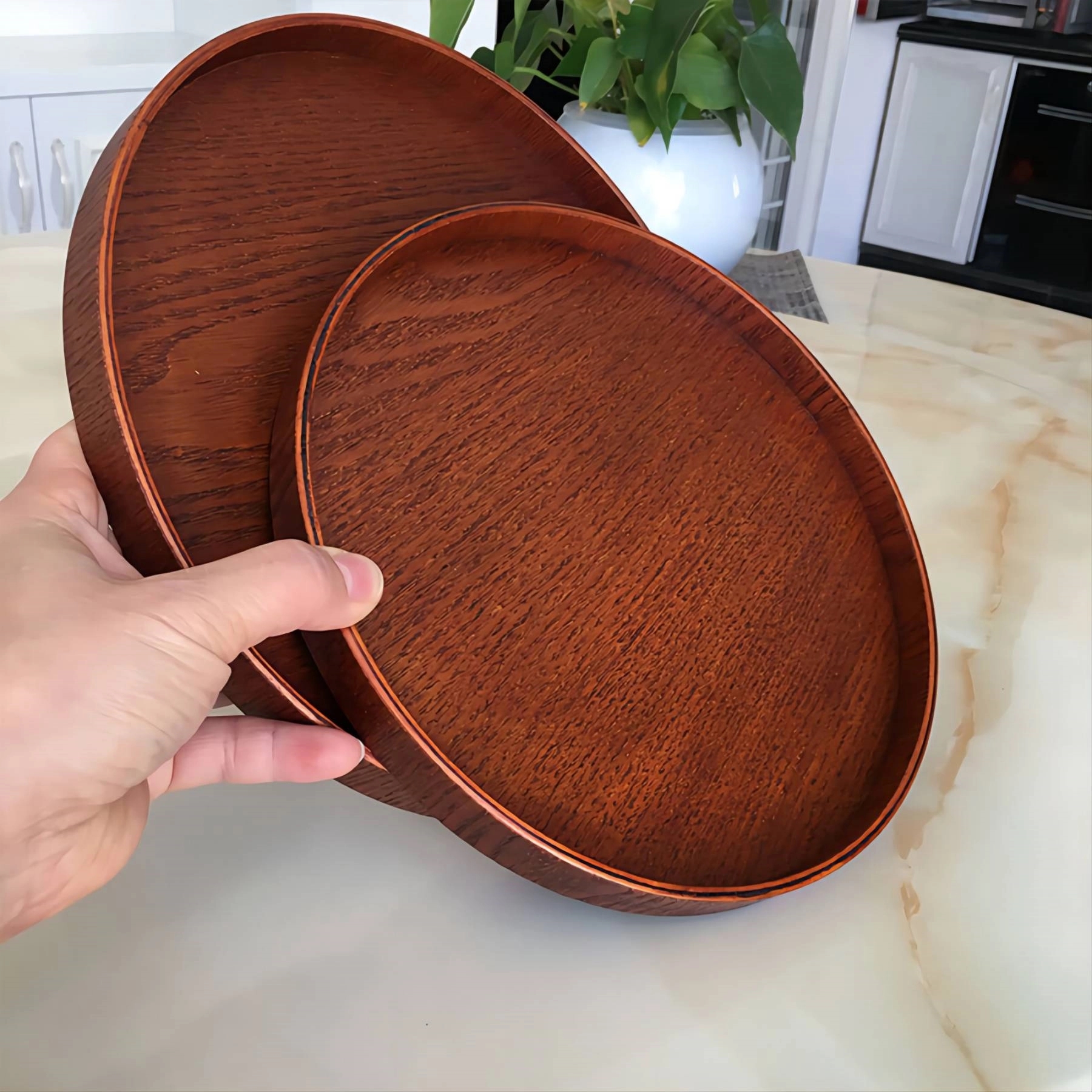 Round Wood Serving Tray For Eating 4