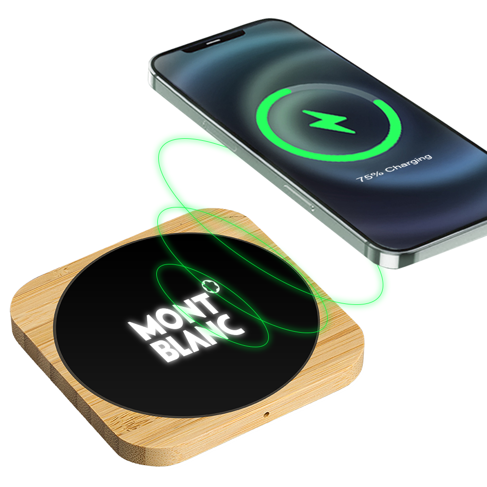 Naperville Light-up Bamboo Wireless Charger Square 15W 10