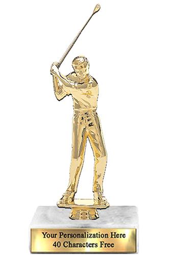 Trophy: 7", 2x3 white marble base, Golfer Gold Uni 2