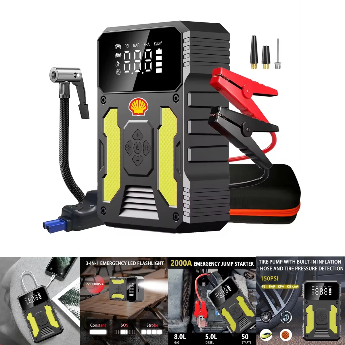 Portable Car Jump Starter With Air Pump -55500mWh/150PSI 2