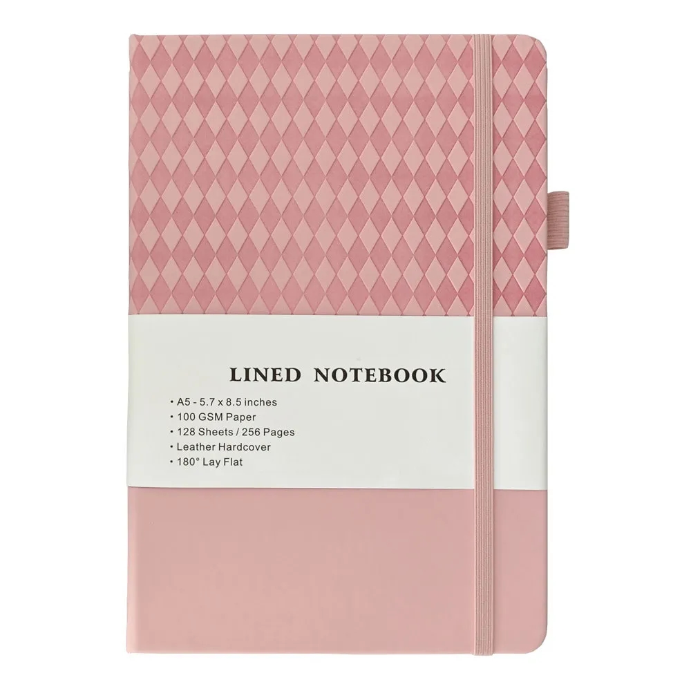 A5 Leather Diamond Pattern Cover Ruled Notebook 4