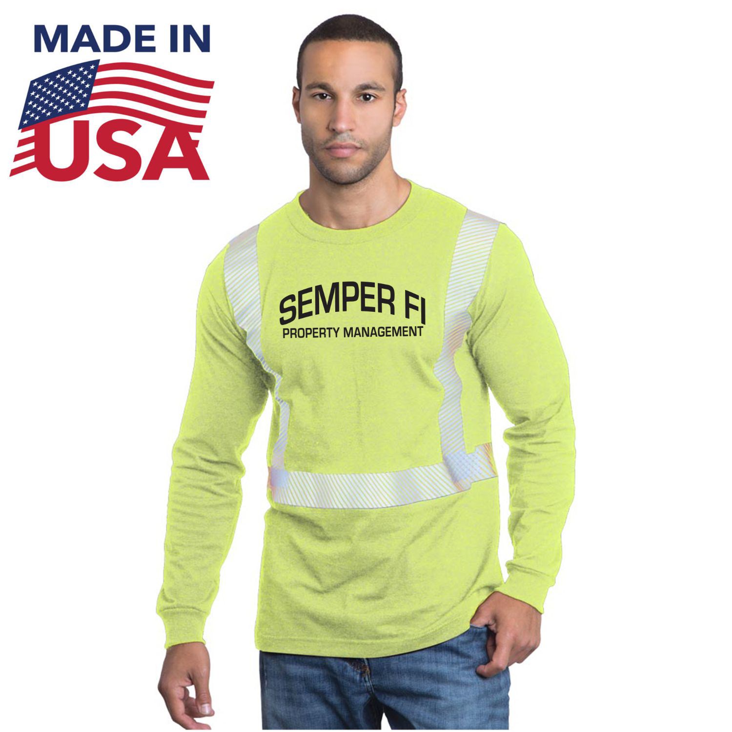 Class 2 USA-Made Poly-Cotton Segmented Safety Long Sleeve T-Shirt 1