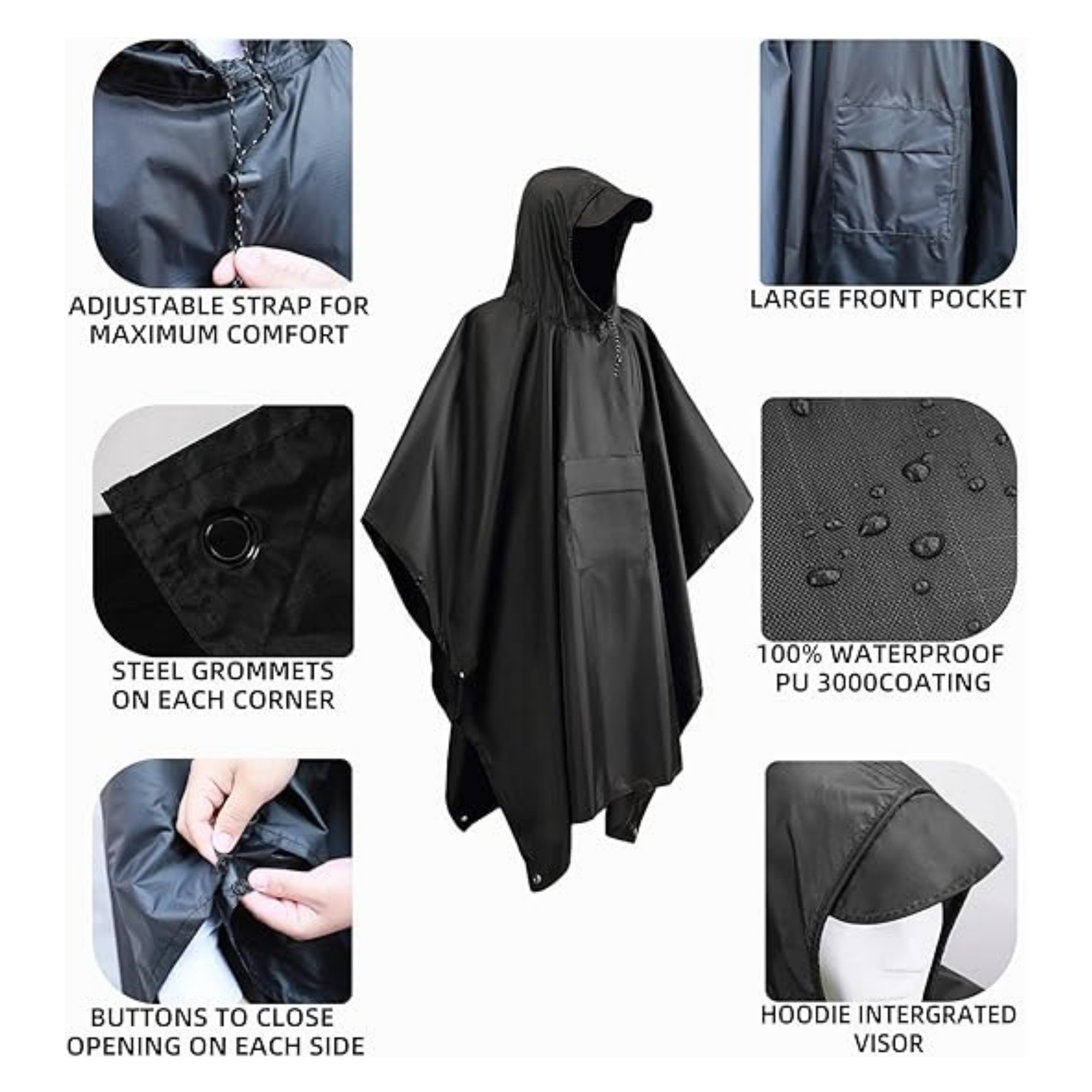 Hooded Rain Poncho with Pocket 2