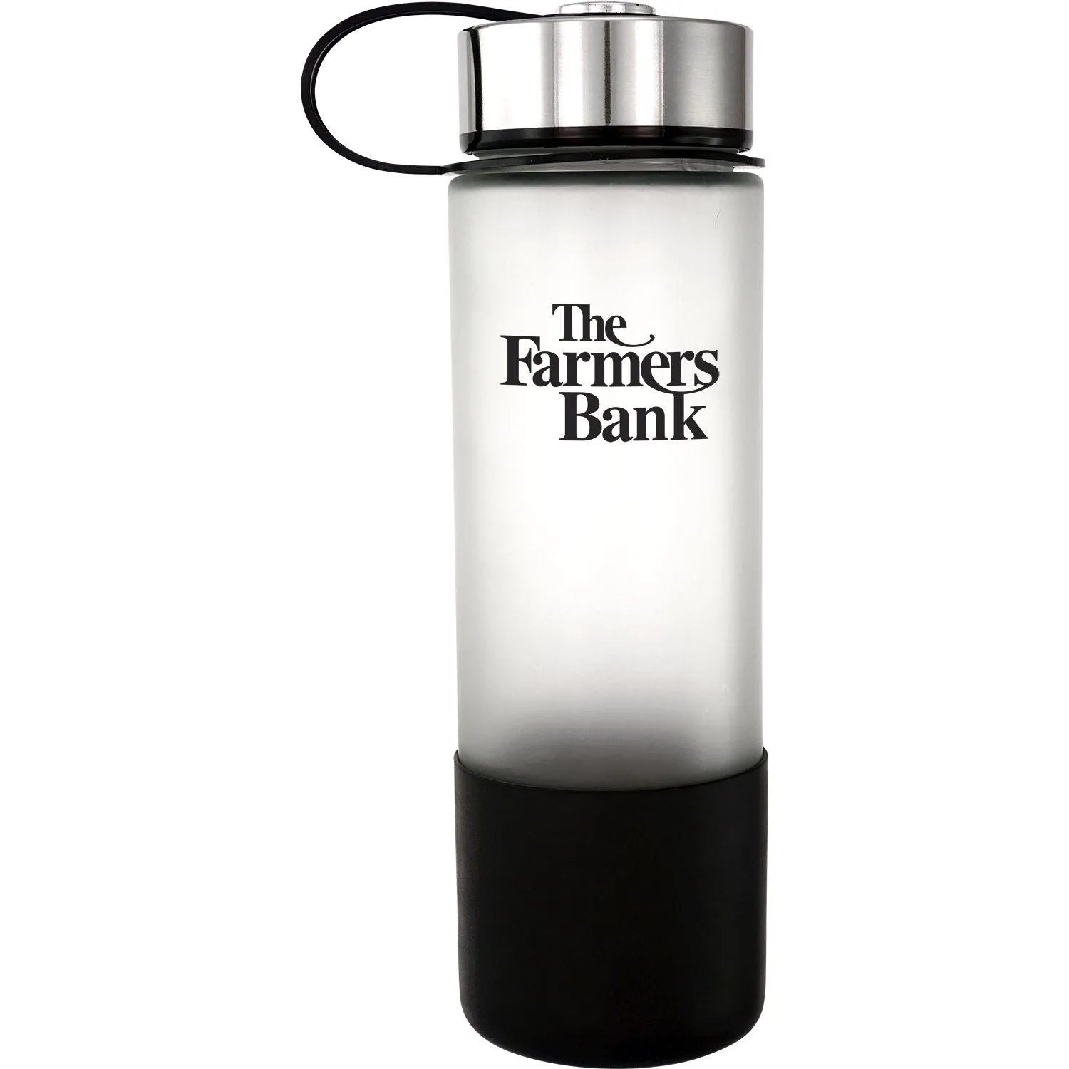 Metal Lanyard Lid 22 oz. Frosted Glass Grip Bottle 14