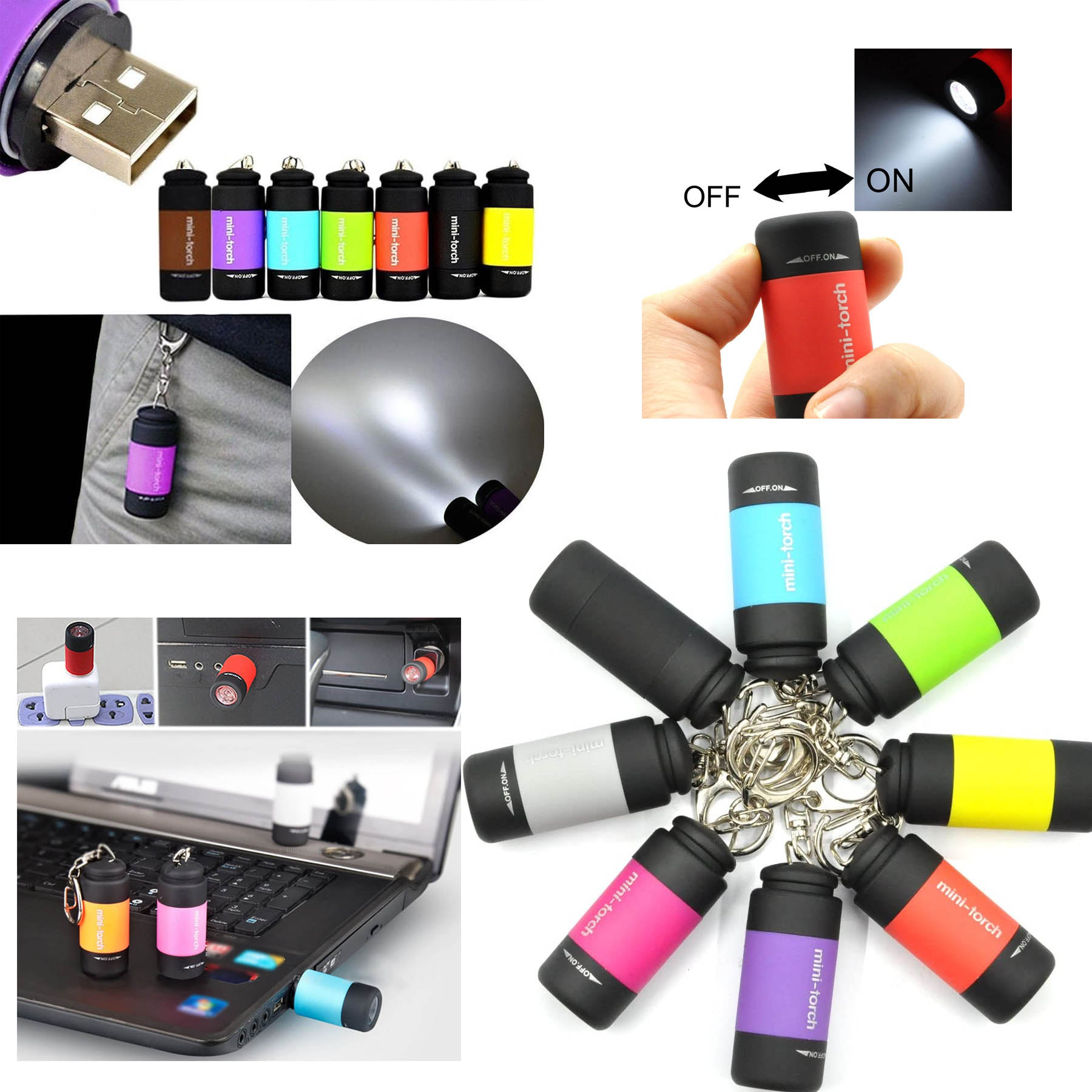 USB Rechargeable Small Pocket LED Keychain Flashlight 2