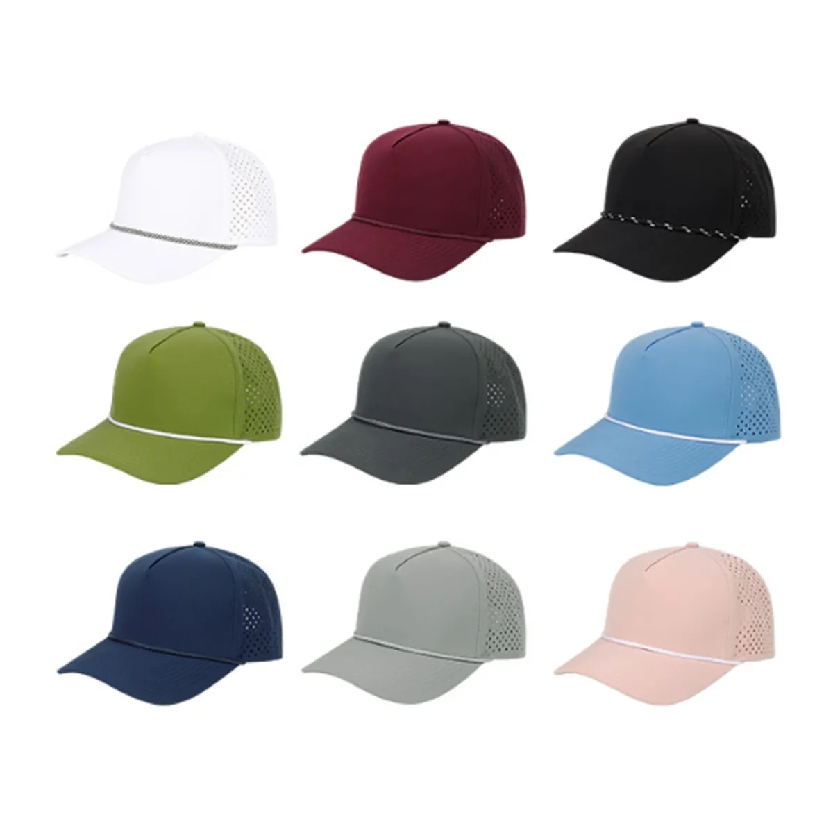 Quick-Dry Laser Cut Ventilated Sport Cap with Rope Trim 4