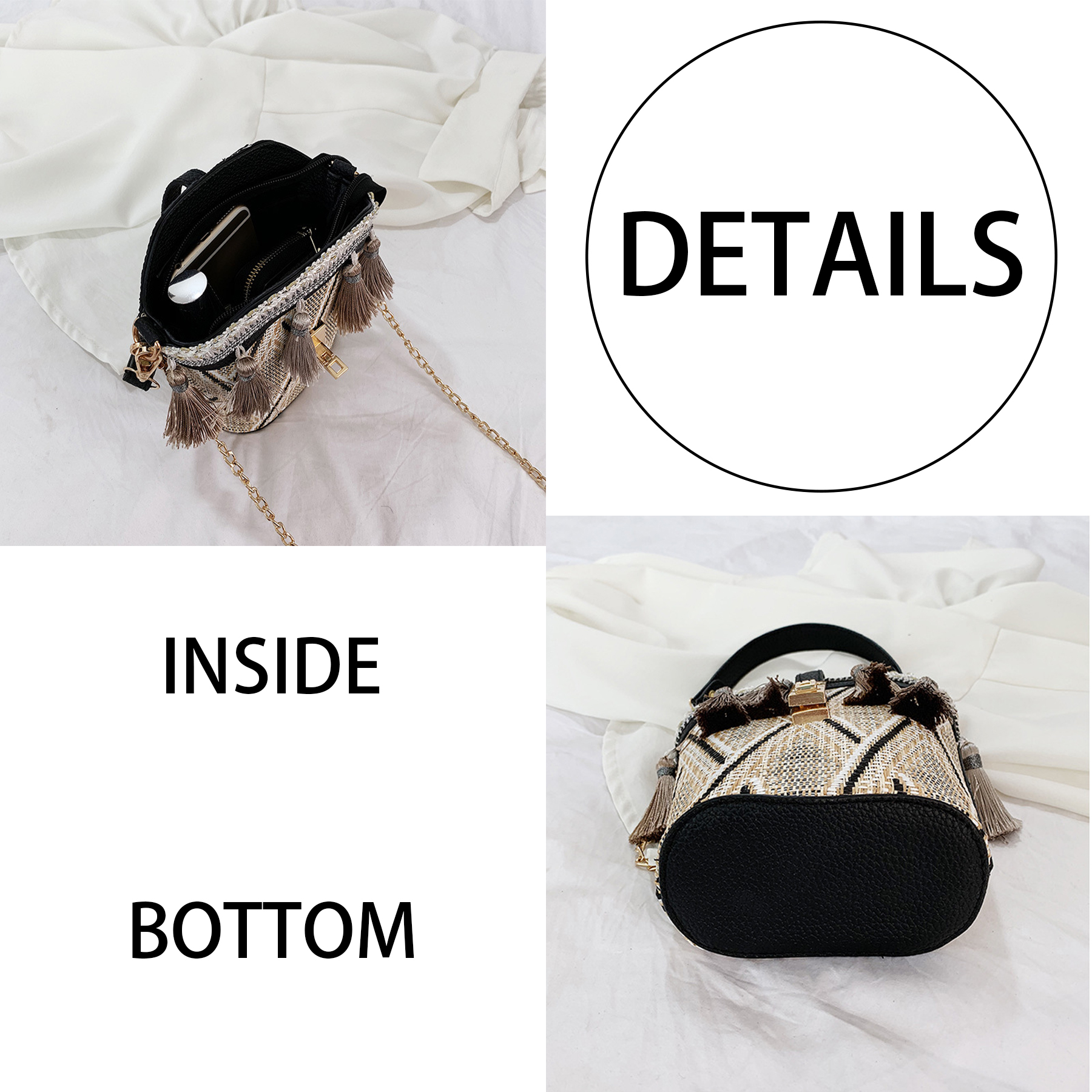 Jute Straw cylindrical shell bucket bag 1