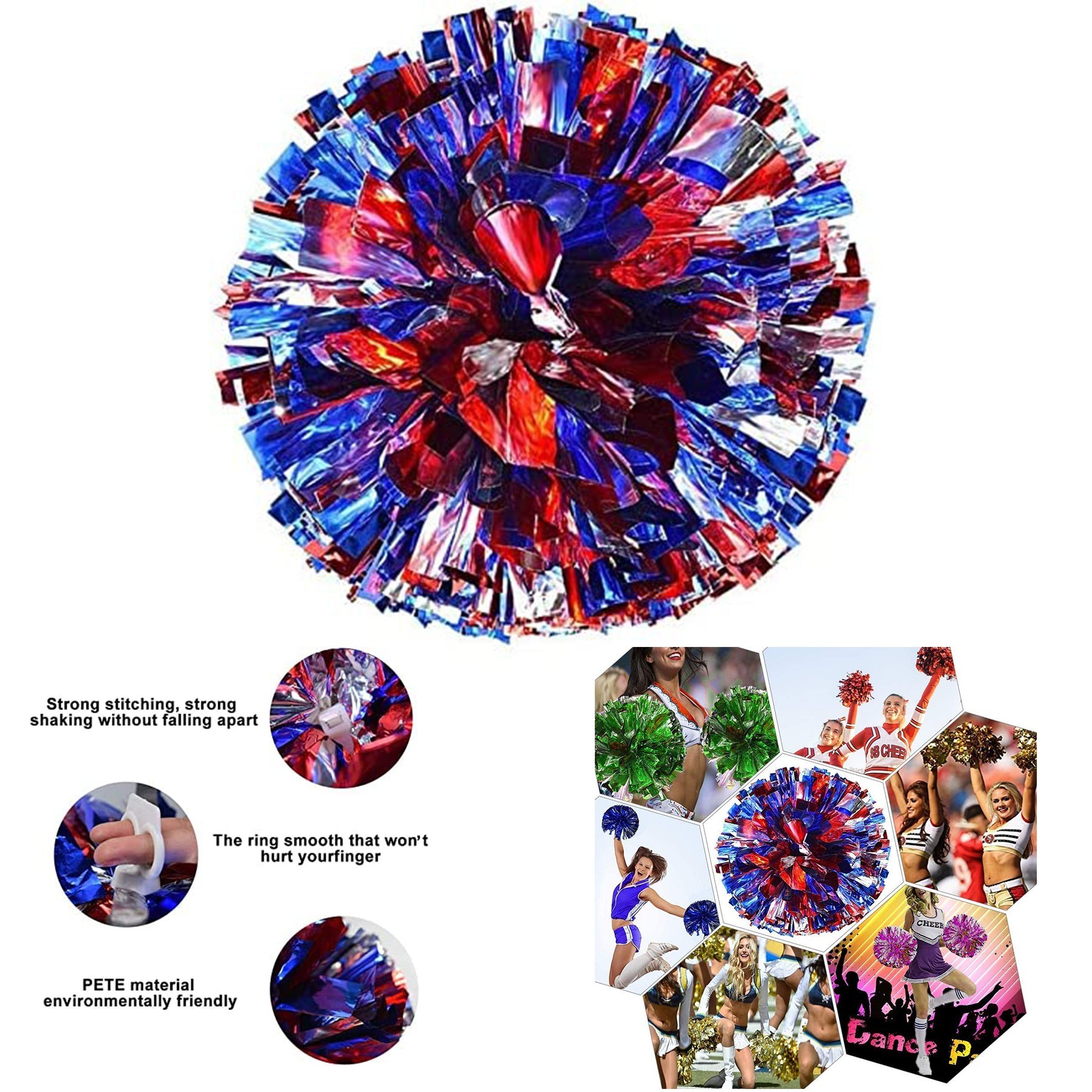 12 Inch Cheer Pom Poms with Baton Handle 3