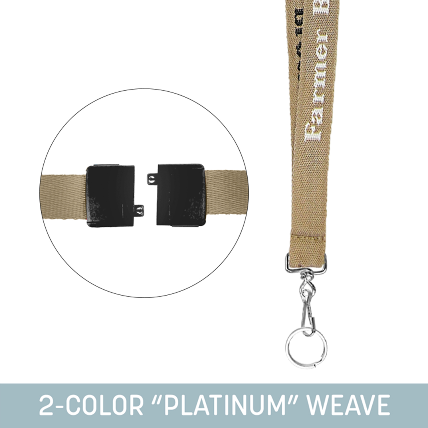 3/4" Woven Lanyard w/ Swivel Snap & Split Ring & Breakaway - "Platinum" Weave 14