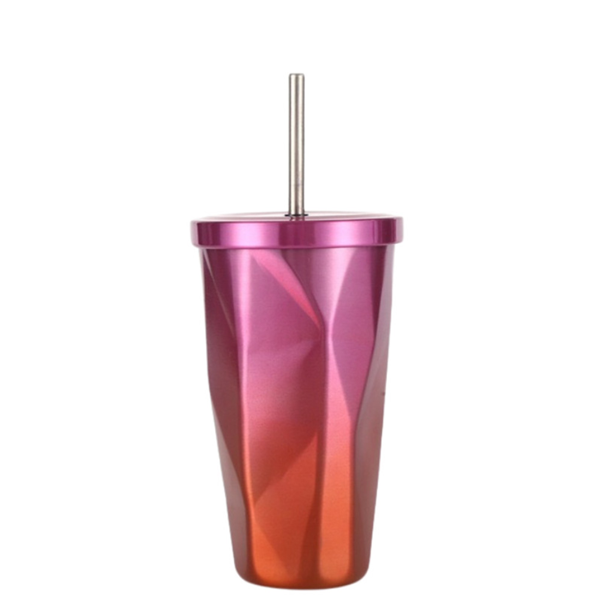 16 Ounce Diamond Shape Travel Tumbler With Straw 2.75" x 7.1" 2