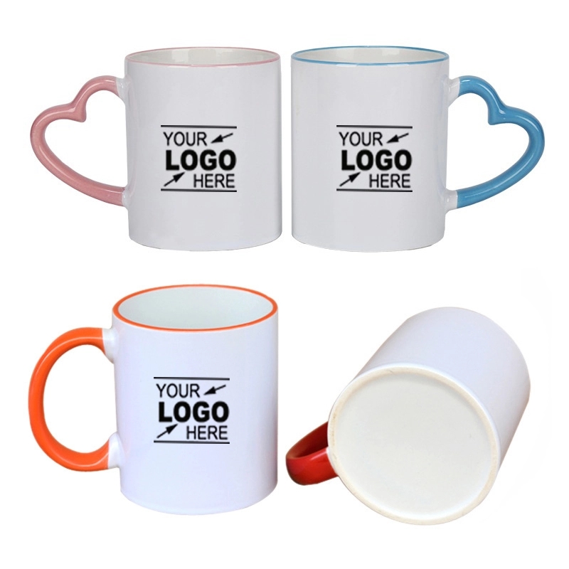 11oz Colorful Rim Handle White Ceramic Mug 3