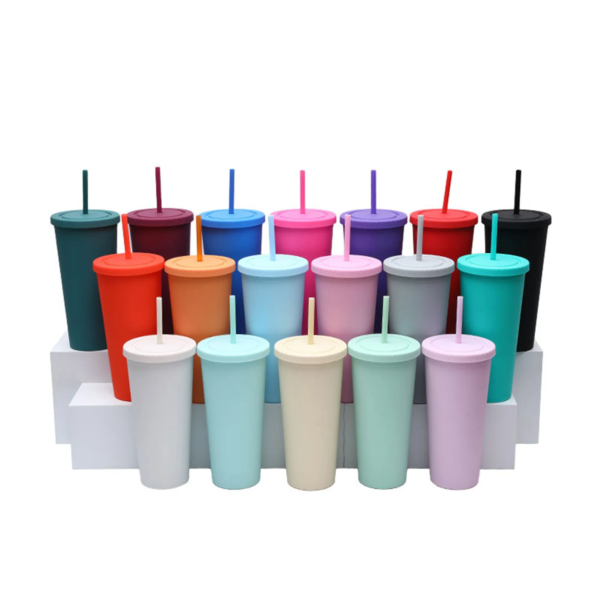 MOQ50 24oz Double Wall Plastic Straw Cup 4