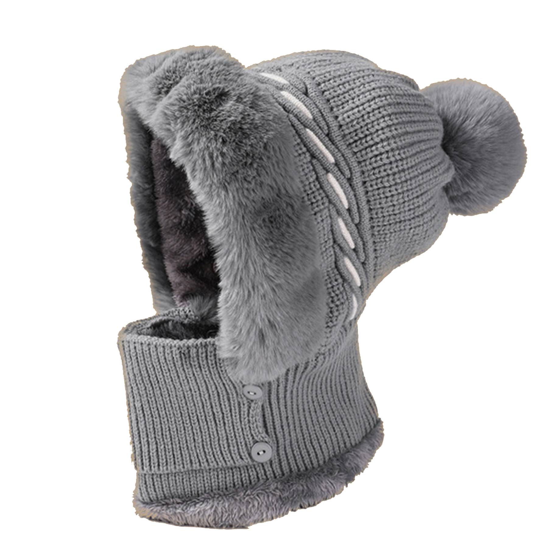Winter Warm One Piece Fleece Scarf Mask Knitted Hat 1