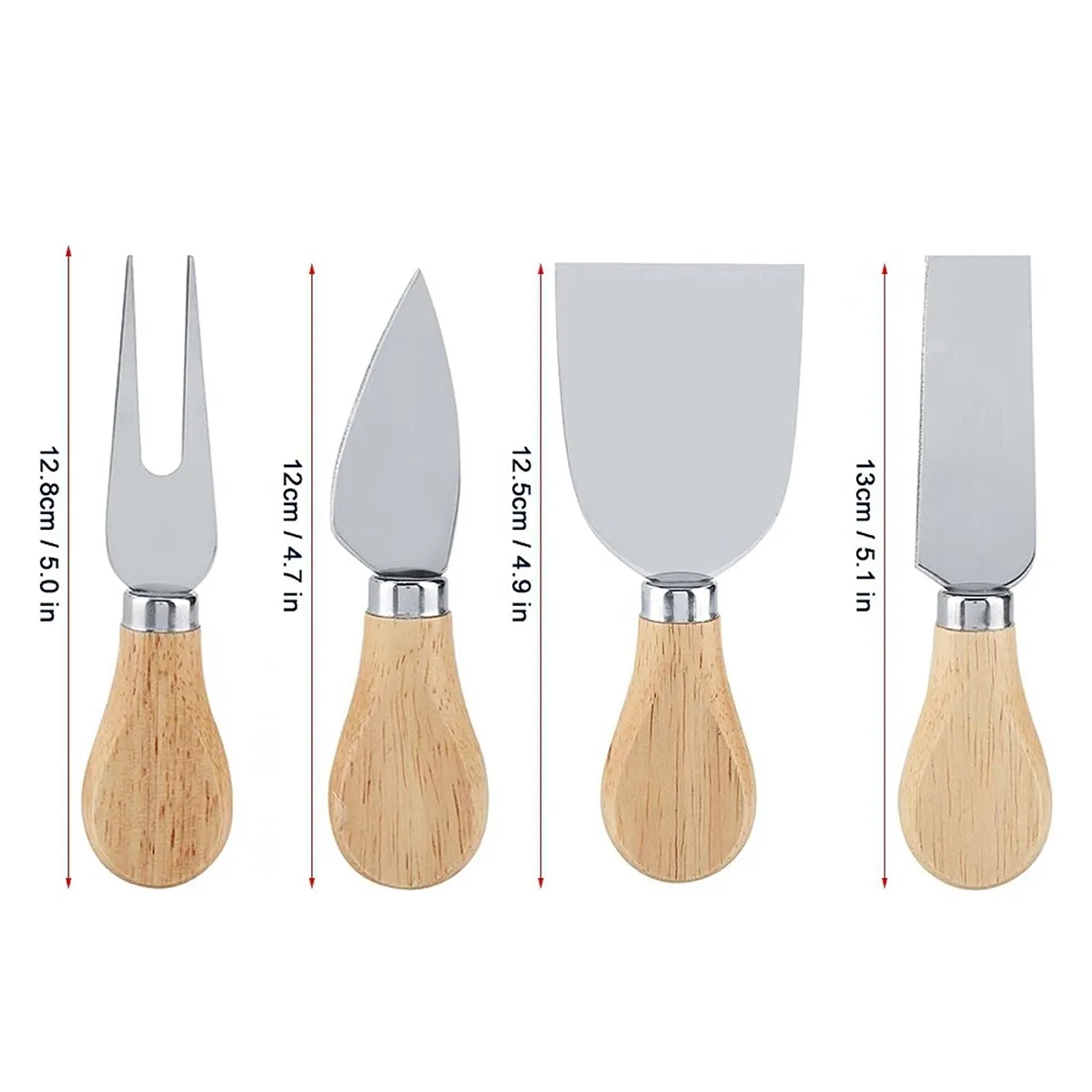 Wooden Handle Stainless Steel Cheese Knife Tools 4 Set 6