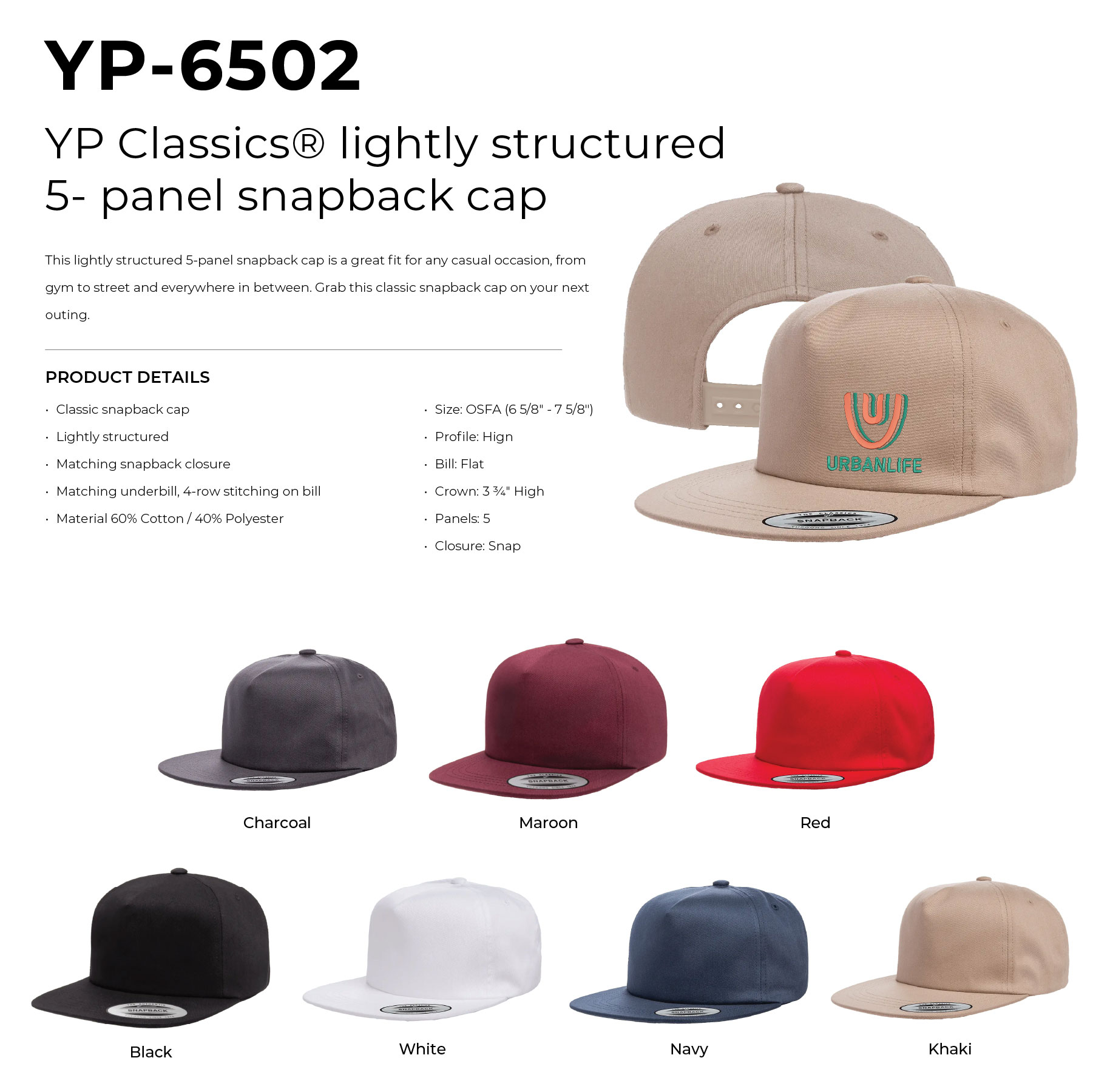 Yupoong 6502 – YP Classics – Lightly structured hat with Leatherette Patches or Embroidery 16