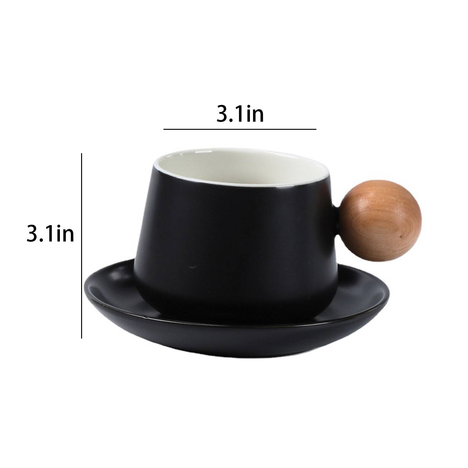 11oz Wooden Handle Ceramic Coffee Cup Saucer Gift Set 5