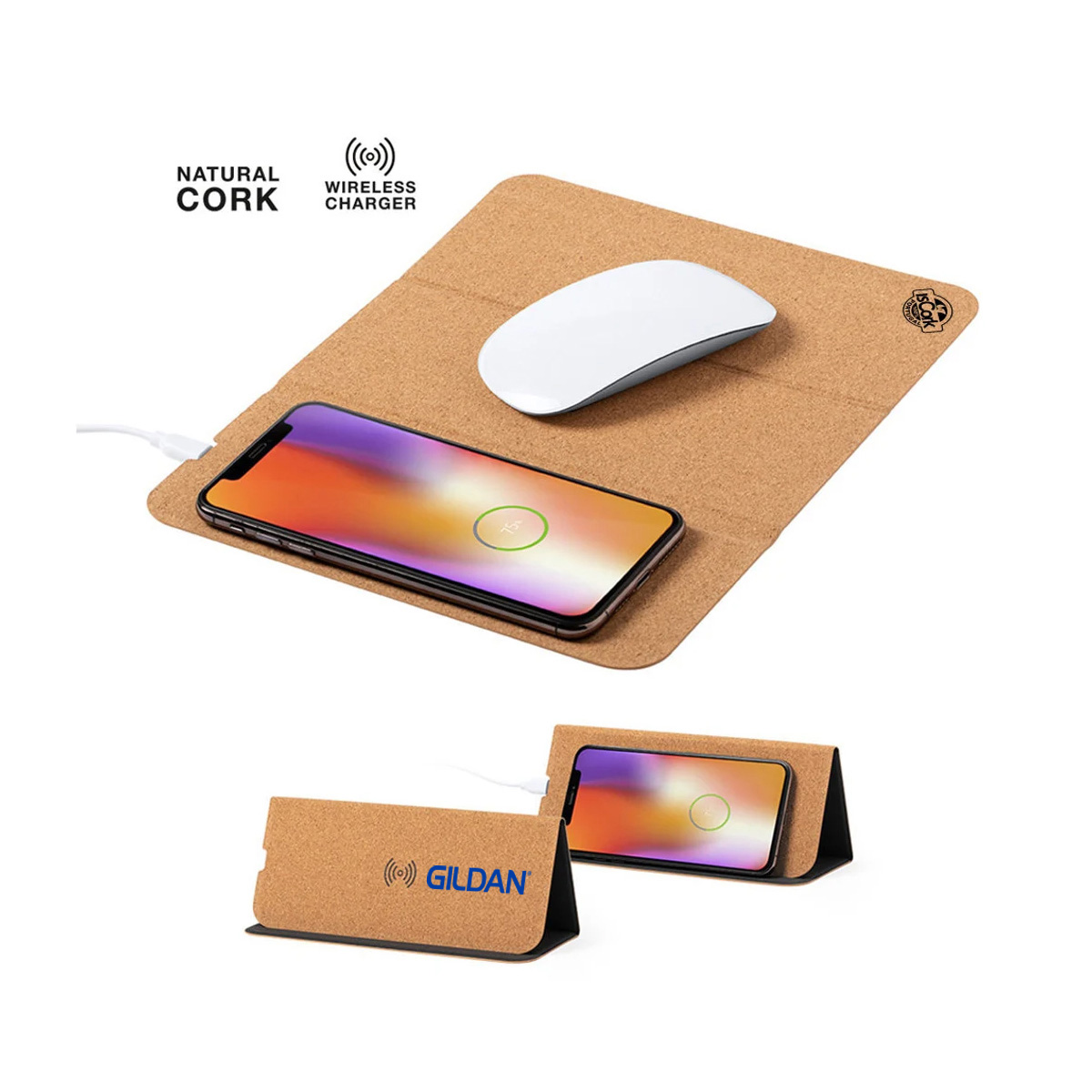 Multi-Function Foldable Wireless Charger with Phone Stand & Cork Mousepad 1